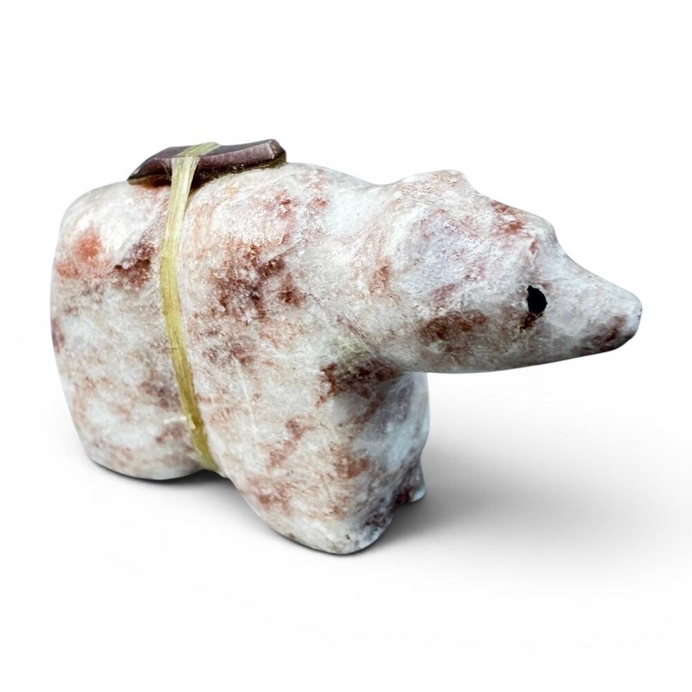 Zuni Bear Fetish Natural Stone Carving Medicine Bundle Arrow Figurine Carved